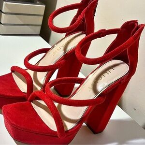 Red Strappy Platform Heels